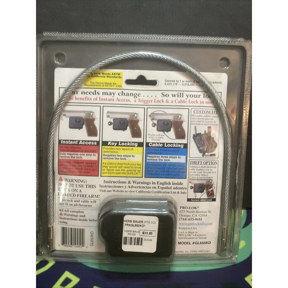 Pro-Lok Gunlock 3 Locks in 1 - Instant Access, Key Locking, or Cable Locking A2
